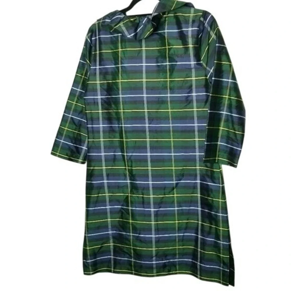 Devon Baer Plaid Silk Dress Ruffle Collar 3/4 Sleeve Women's S Preppy Holiday‎